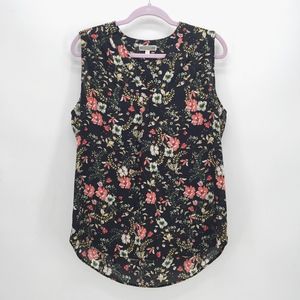 Pleione Floral Split Neck Sleeveless Top